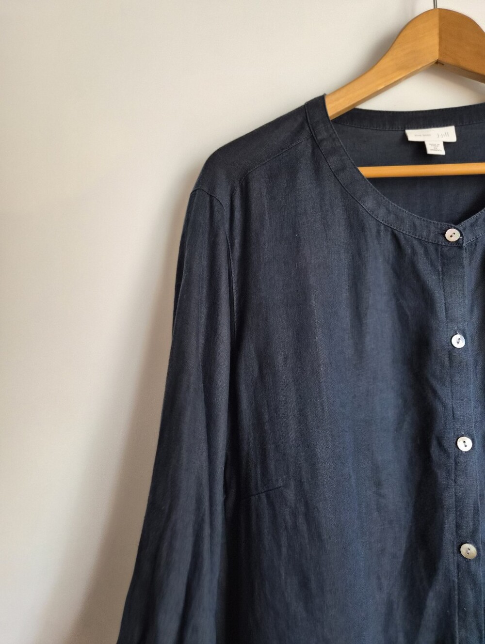 J. Jill Navy Blue Linen Side Tie Tunic Blouse Shirt Size 2X Lagenlook Minimalist - Picture 5 of 16